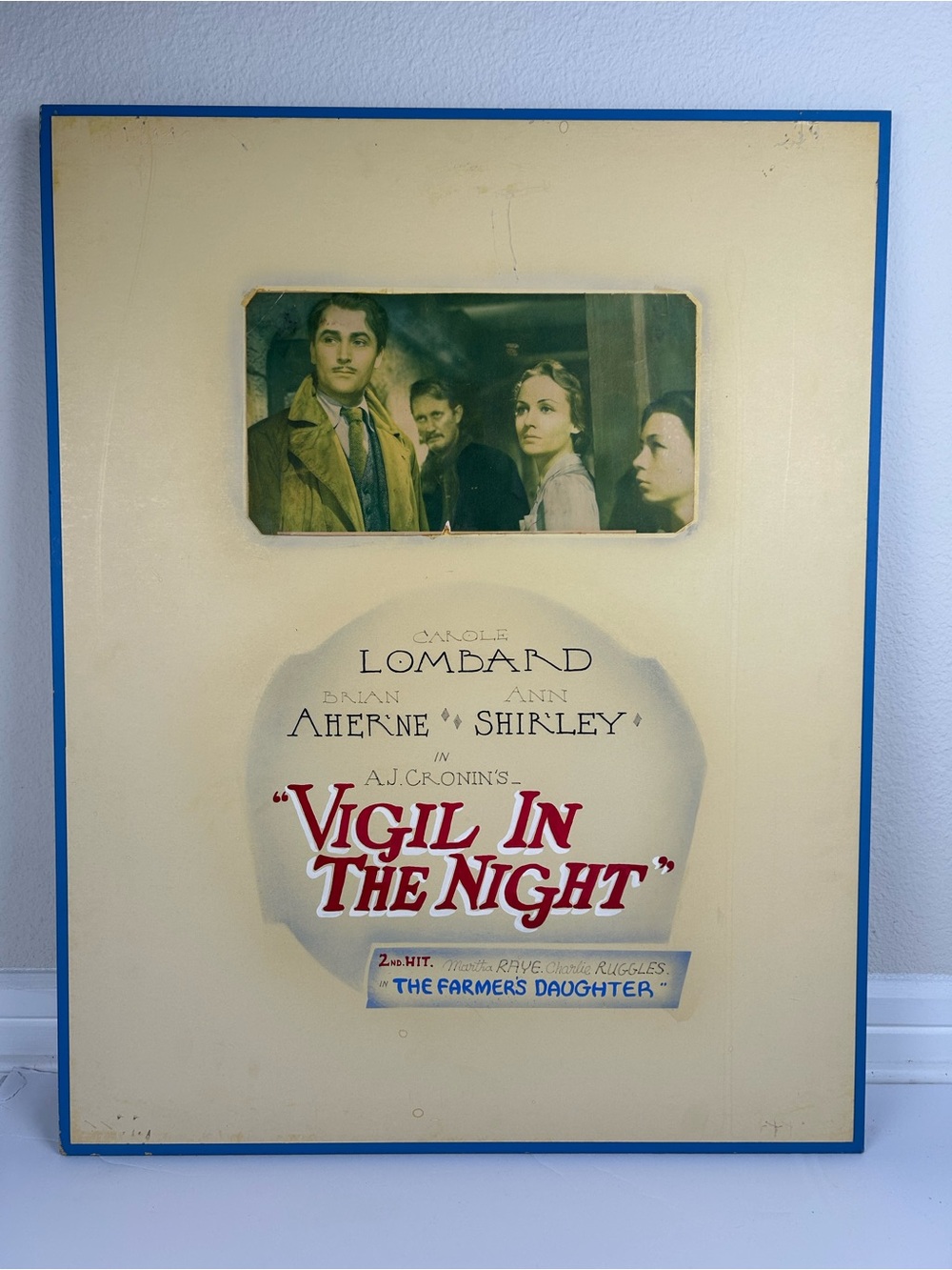 Vintage 1940 Vigil In The Night Movie Poster Board Carole Lombard 22x28 Cinema